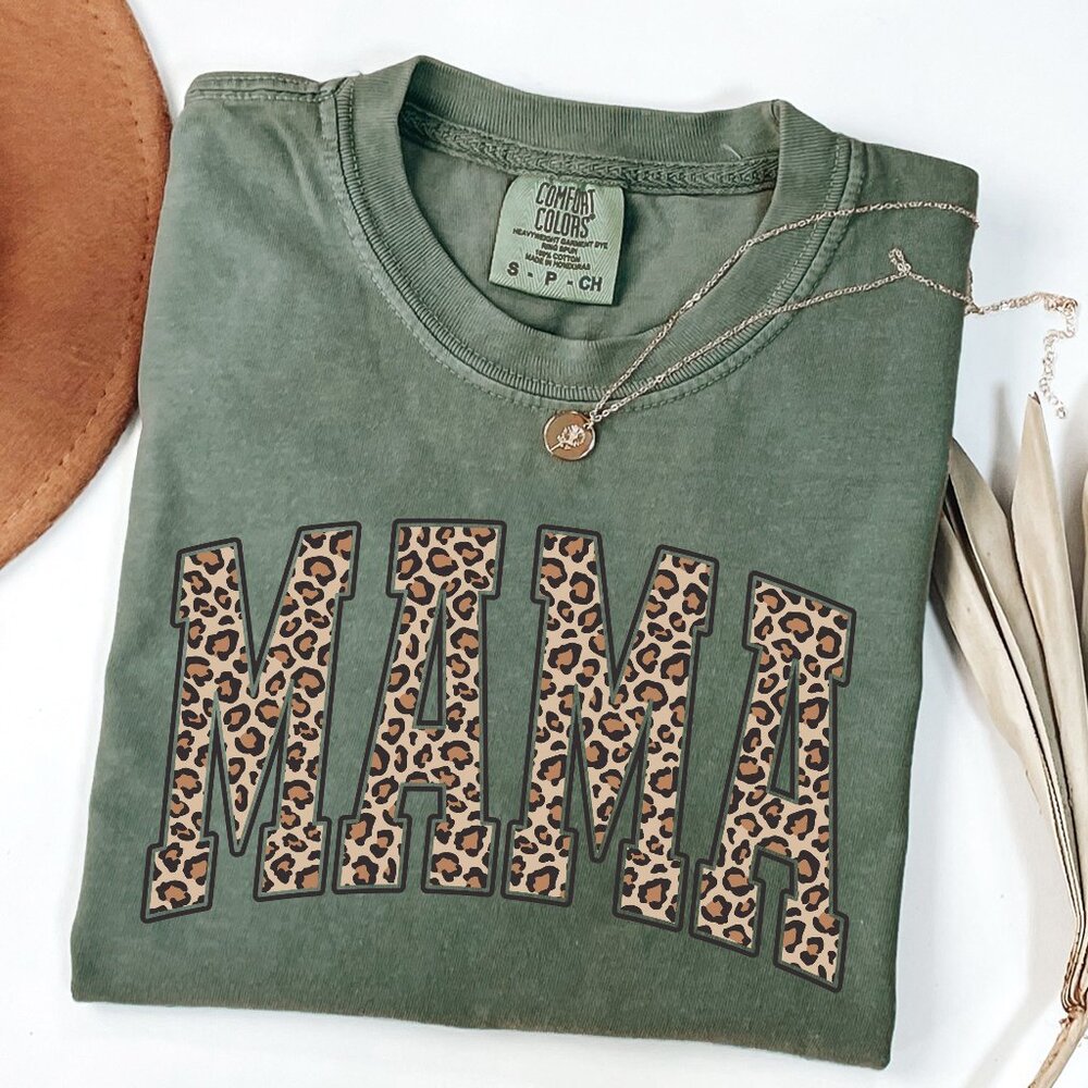 NEW Comfort Colors Leopard Print Mama Crewneck Graphic Tee Shirt
